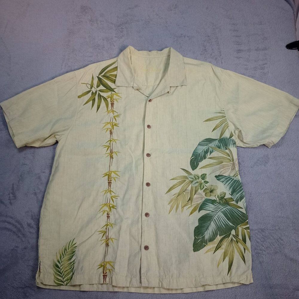 Tommy Bahama Hawaiian Button Up Shirt 100% Silk XL Floral Vintage Loop Collar